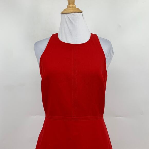 Banana Republic Dress Women 0 Red High Neck Sleeveless Keyhole Back Lined Flare - Picture 3 of 15